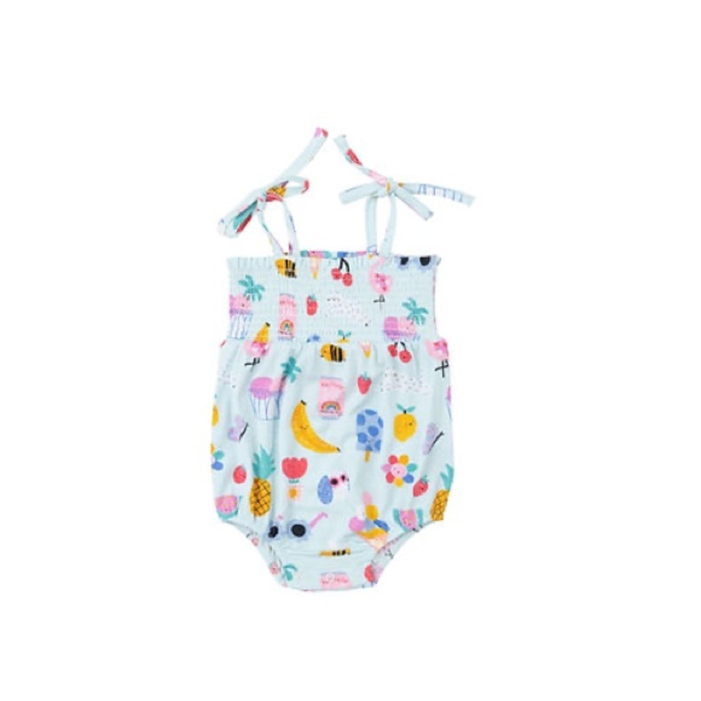 Angel Dear Baby Ice Cream Giggles Tie Strap Smocked Bubble Romper - 3-6 months - Picture 1 of 7